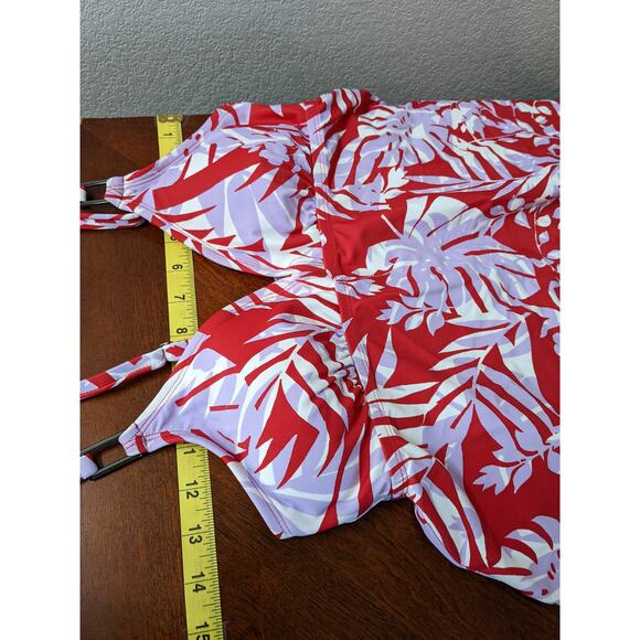 Kona Sol Tankini S Red Purple Palm Plant Tropical Swimsuit Top Deep VNeck Modest - Picture 9 of 12